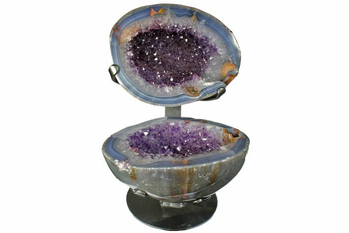 Agate & Amethyst Jewelry Box Geode With Metal Stand #171837